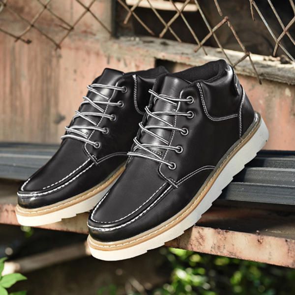 Botines Cómodos Con Cordones De Cuero Para Hombre Zapatos Cálidos De Invierno