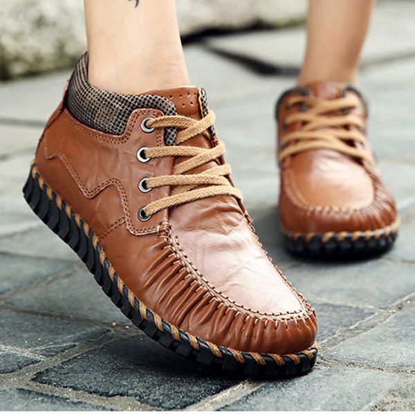 Botines Con Cordones Casuales Hechos A Mano Cómodos De Cuero Para Mujer