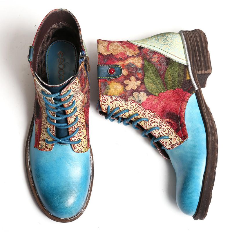 Botines Con Cordones Y Cremallera De Empalme De Flores De Acuarela