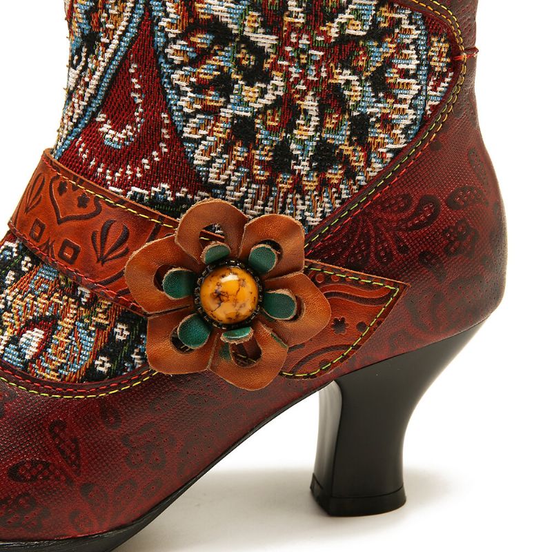 Botines Con Cremallera De Gancho Y Bucle Forrados Cálidos Con Diseño Tribal Decorativo De Flores