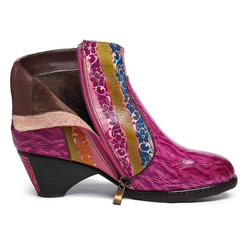 Botines Con Textura De Cuero Con Rayas De Arco Iris Pintados A Mano Para Mujer