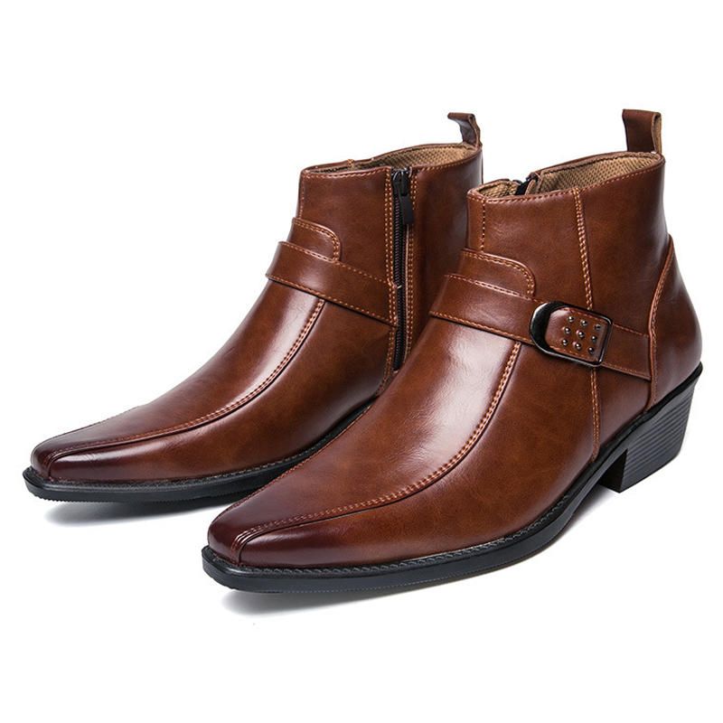 Botines De Cuero Casuales Antideslizantes De Estilo Británico De Color Retro Para Hombre