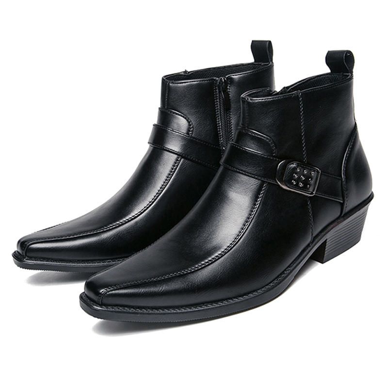 Botines De Cuero Casuales Antideslizantes De Estilo Británico De Color Retro Para Hombre