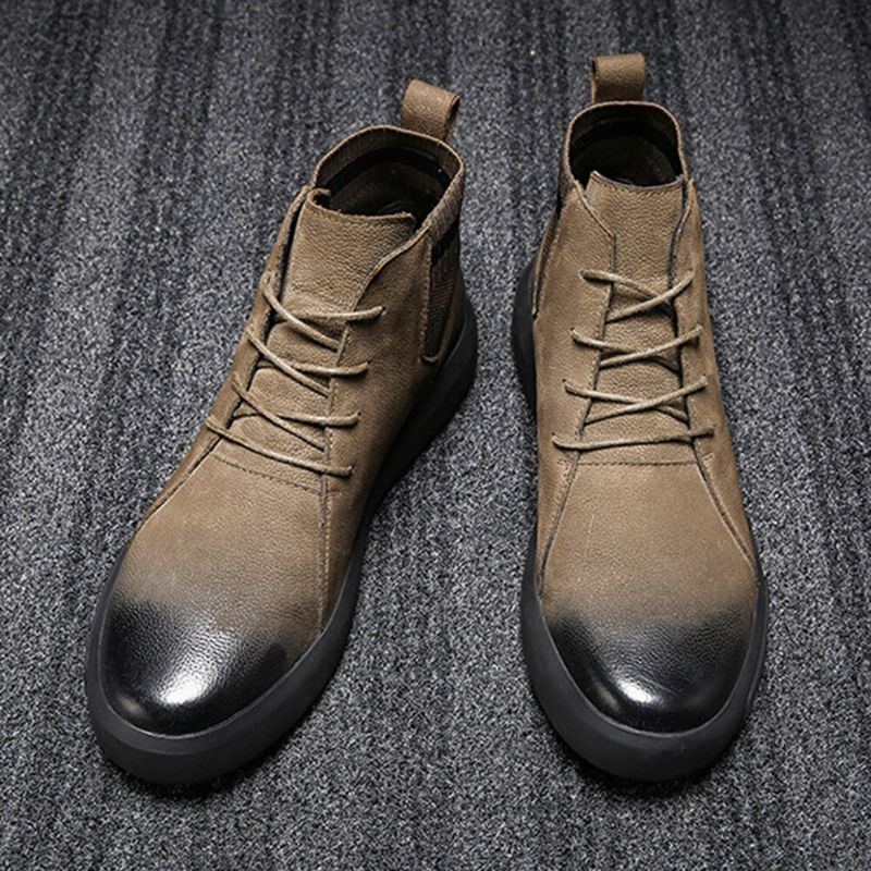 Botines De Cuero Casuales Con Punta De Zapato De Cambio Gradual Con Estilo Retro Para Hombre