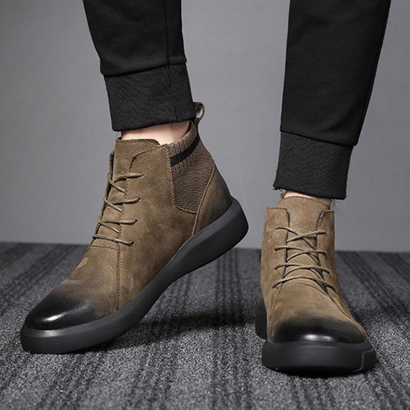 Botines De Cuero Casuales Con Punta De Zapato De Cambio Gradual Con Estilo Retro Para Hombre