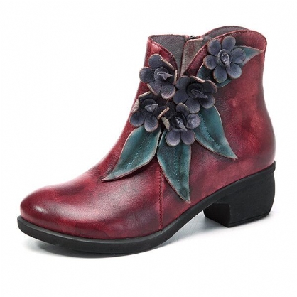 Botines De Cuero Florales Hechos A Mano Vintage Para Mujer