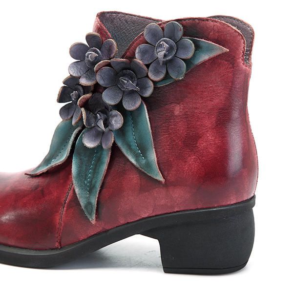 Botines De Cuero Florales Hechos A Mano Vintage Para Mujer