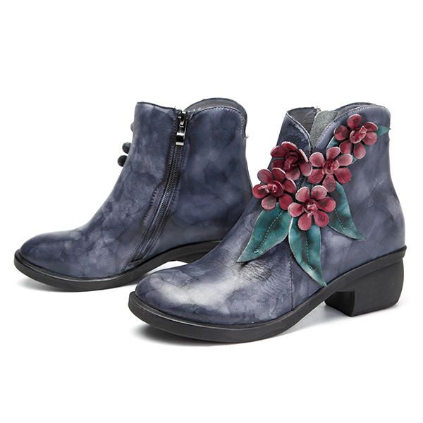 Botines De Cuero Florales Hechos A Mano Vintage Para Mujer