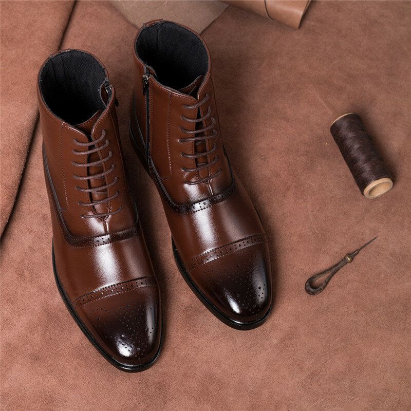 Botines Formales Estilo Brogue Casuales Resistentes A Los Resbalones Tallados Para Hombre