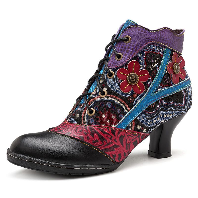 Botines De Mujer De Cuero Genuino Jacquard Hechos A Mano