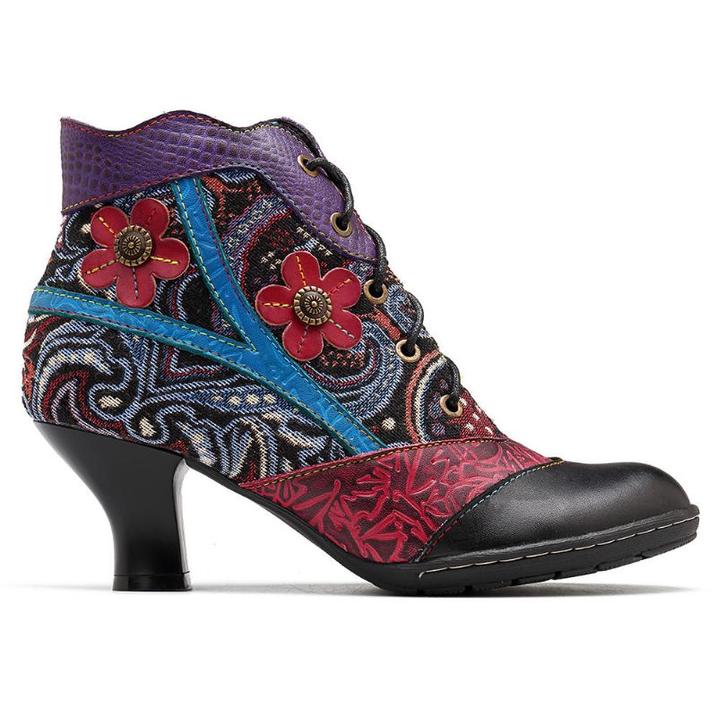 Botines De Mujer De Cuero Genuino Jacquard Hechos A Mano