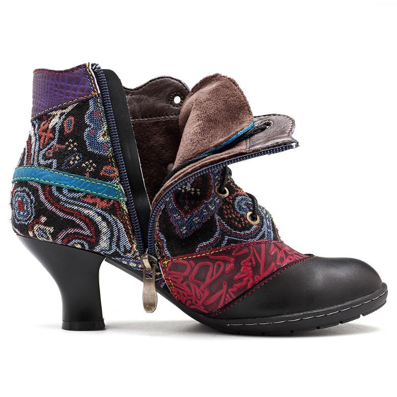 Botines De Mujer De Cuero Genuino Jacquard Hechos A Mano