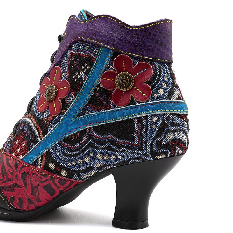 Botines De Mujer De Cuero Genuino Jacquard Hechos A Mano