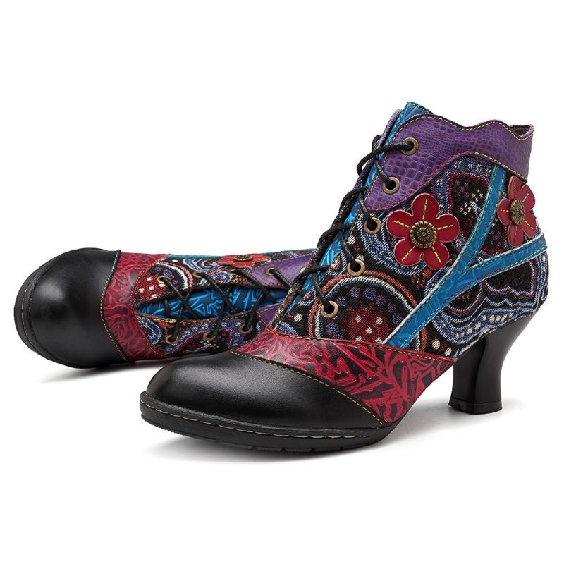 Botines De Mujer De Cuero Genuino Jacquard Hechos A Mano