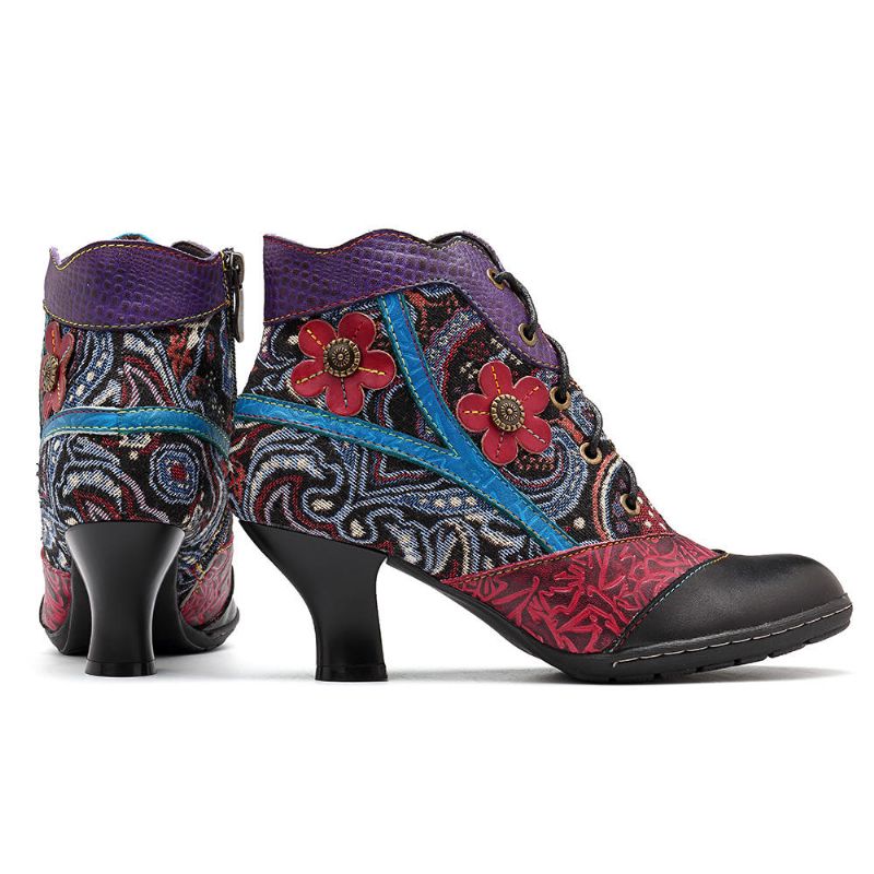 Botines De Mujer De Cuero Genuino Jacquard Hechos A Mano