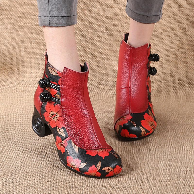 Botines De Mujer De Mariposa De Cuero Genuino Retro