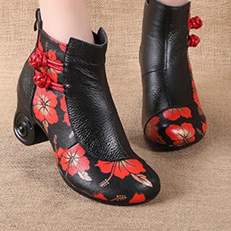 Botines De Mujer De Mariposa De Cuero Genuino Retro