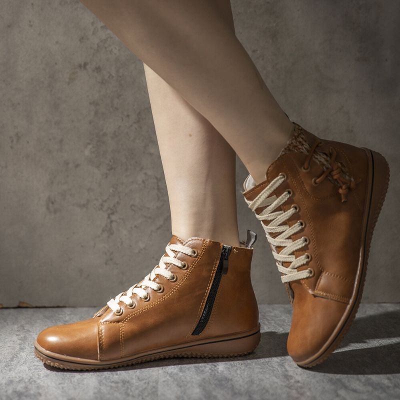 Botines Planos Con Cordones Cómodos Y Cálidos De Talla Grande Para Mujer