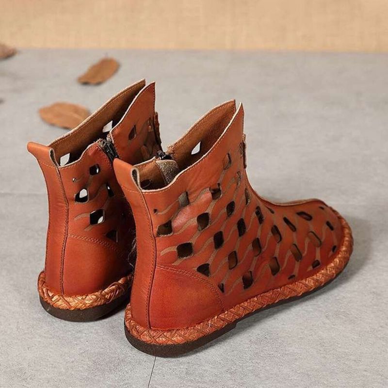 Botines Planos Con Cremallera Ahuecados Y Suaves Retro Para Mujer