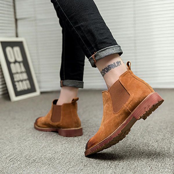 Botines De Suela Suave De Cuero De Gamuza Estilo Inglaterra Para Hombre