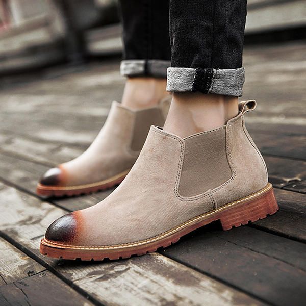 Botines De Suela Suave De Cuero De Gamuza Estilo Inglaterra Para Hombre