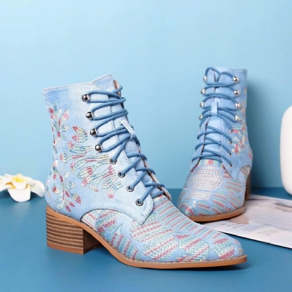 Botines De Tela Bordados Con Flores Elegantes Para Mujer