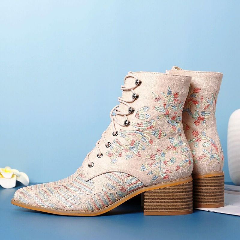 Botines De Tela Bordados Con Flores Elegantes Para Mujer