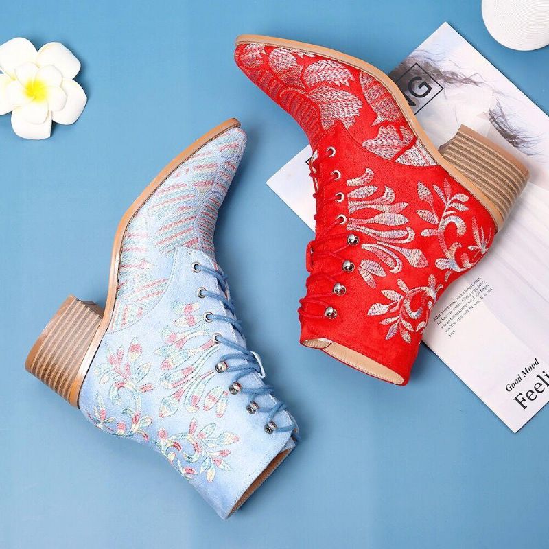 Botines De Tela Bordados Con Flores Elegantes Para Mujer