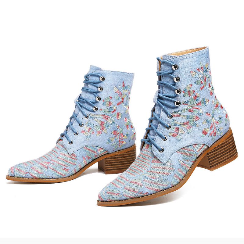 Botines De Tela Bordados Con Flores Elegantes Para Mujer