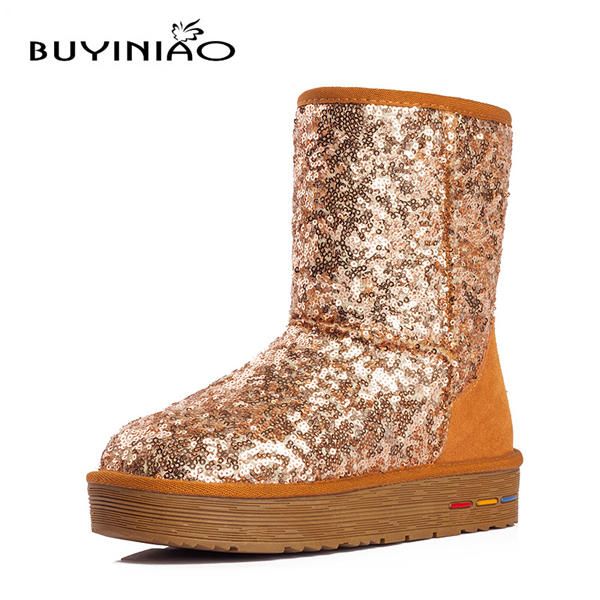 Buyiniao Botas De Nieve De Algodón De Invierno Para Mujer Botas De Fondo Plano Botas De Invierno De Paillette