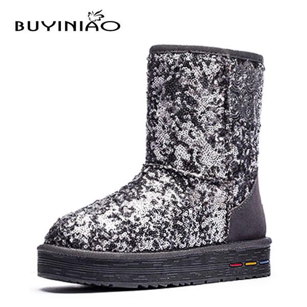 Buyiniao Botas De Nieve De Algodón De Invierno Para Mujer Botas De Fondo Plano Botas De Invierno De Paillette