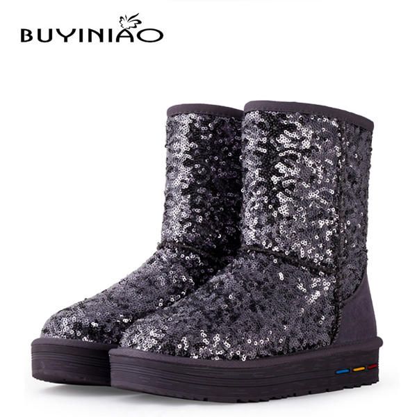 Buyiniao Botas De Nieve De Algodón De Invierno Para Mujer Botas De Fondo Plano Botas De Invierno De Paillette