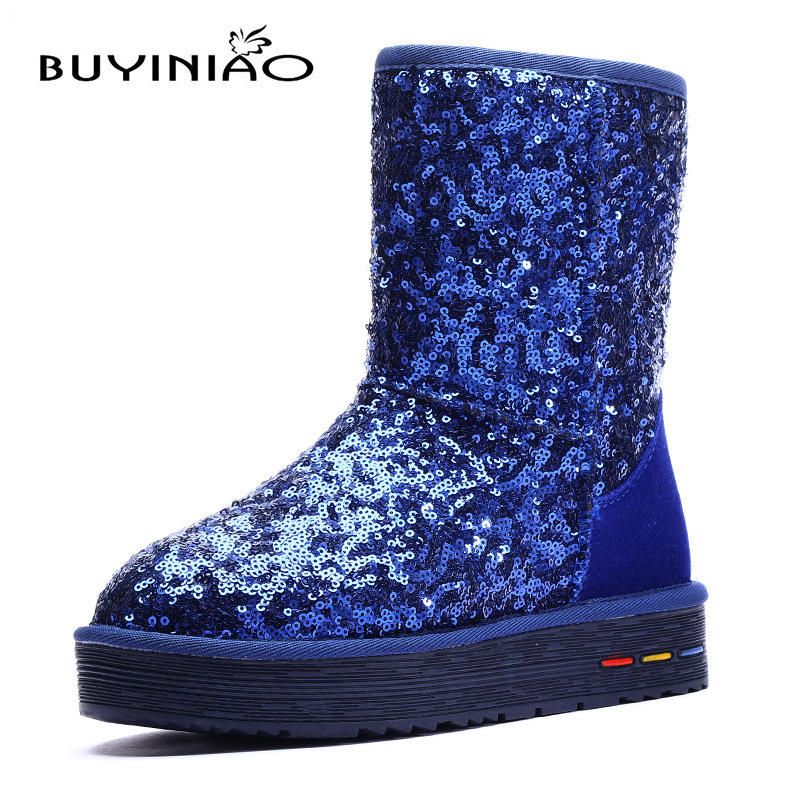 Buyiniao Botas De Nieve De Algodón De Invierno Para Mujer Botas De Fondo Plano Botas De Invierno De Paillette