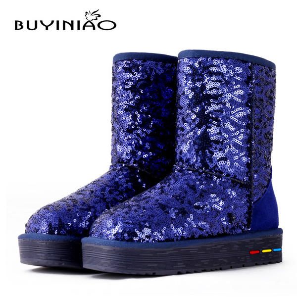 Buyiniao Botas De Nieve De Algodón De Invierno Para Mujer Botas De Fondo Plano Botas De Invierno De Paillette