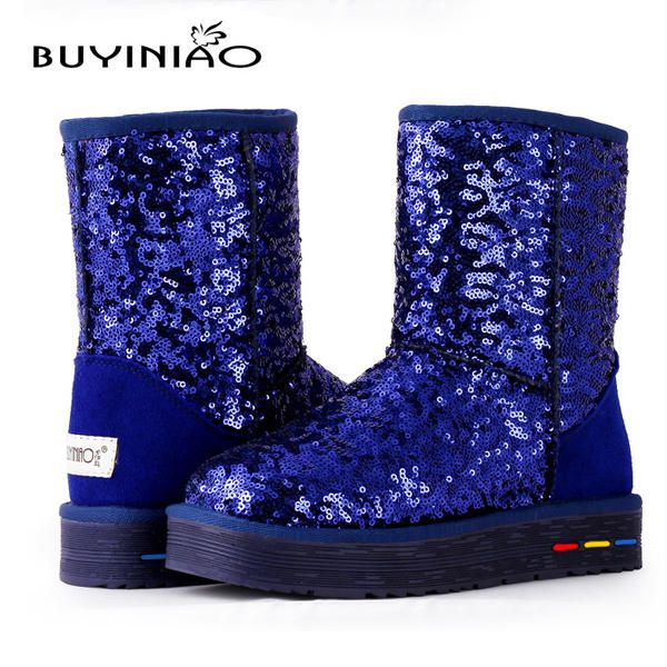 Buyiniao Botas De Nieve De Algodón De Invierno Para Mujer Botas De Fondo Plano Botas De Invierno De Paillette