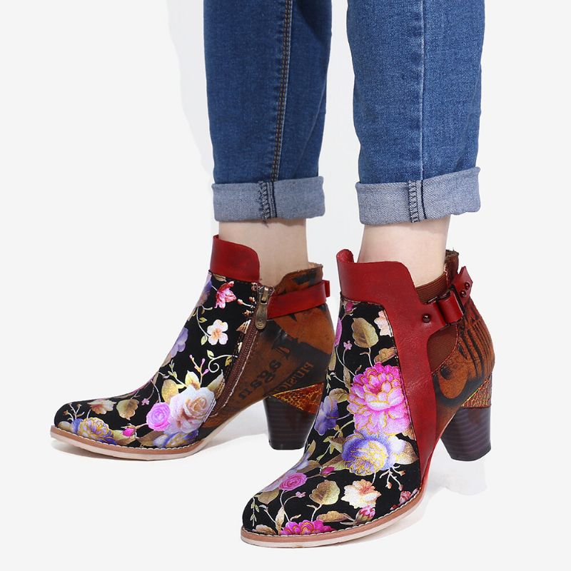 Combinación De Flores Florecidas Retro Con Letra De Estilo Moderno Elegantes Botas De Tacón Alto Únicas