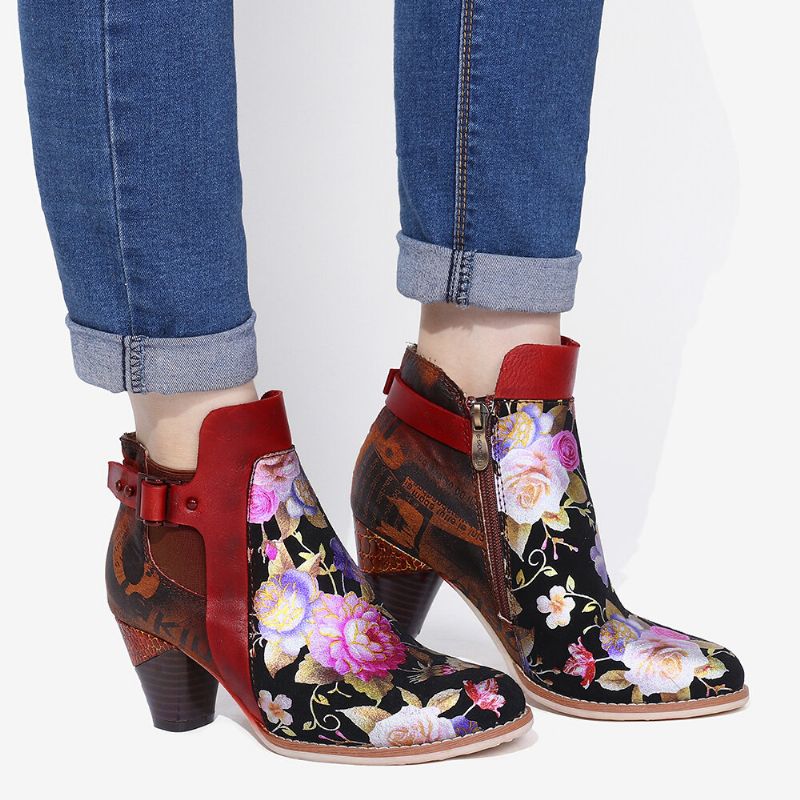 Combinación De Flores Florecidas Retro Con Letra De Estilo Moderno Elegantes Botas De Tacón Alto Únicas