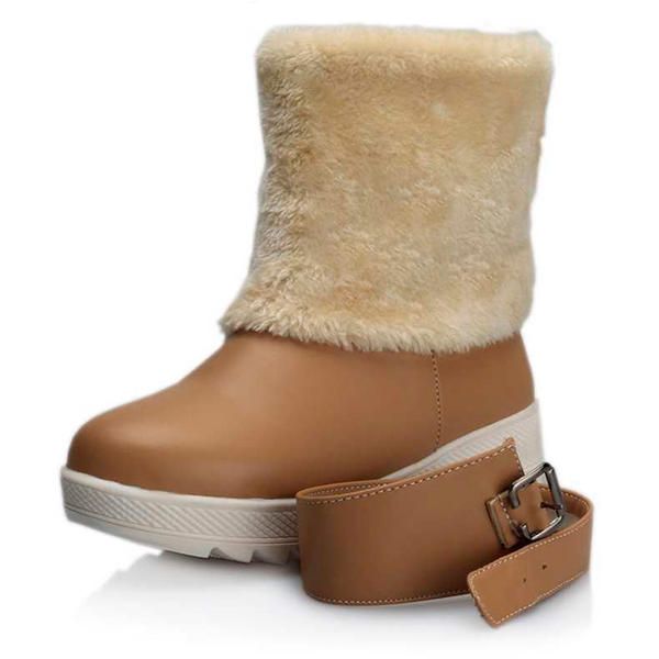 Forro De Piel Mantener Abrigado Botas De Nieve Planas Informales De Invierno Para Mujer