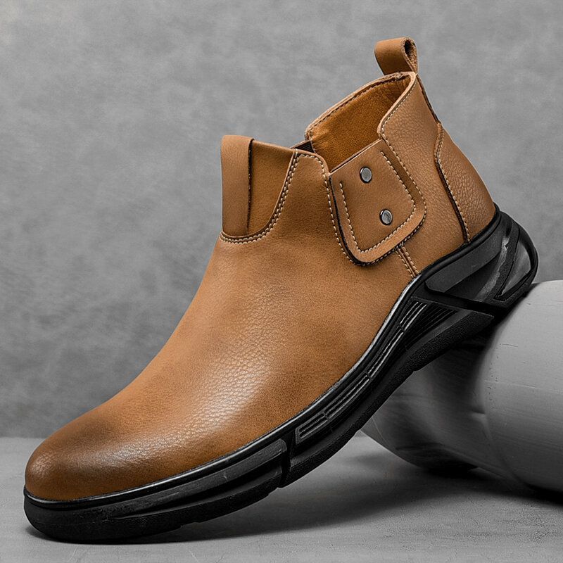 Hombres Retro Piel De Vaca Antideslizante Suela Suave Elástica Slip On Chelsea Boots