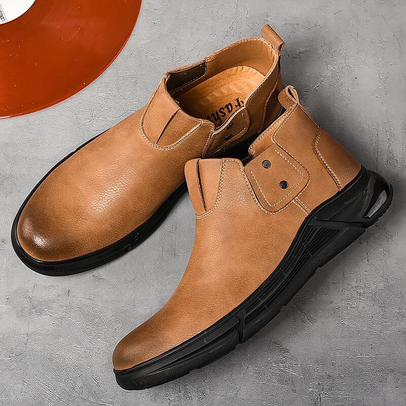 Hombres Retro Piel De Vaca Antideslizante Suela Suave Elástica Slip On Chelsea Boots