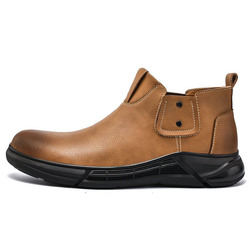 Hombres Retro Piel De Vaca Antideslizante Suela Suave Elástica Slip On Chelsea Boots