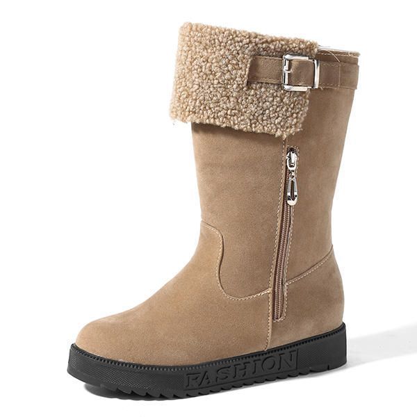 Suede Keep Warm Buckle Botas De Nieve A Media Pierna Para Mujer