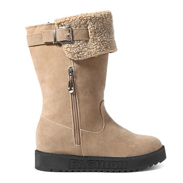 Suede Keep Warm Buckle Botas De Nieve A Media Pierna Para Mujer