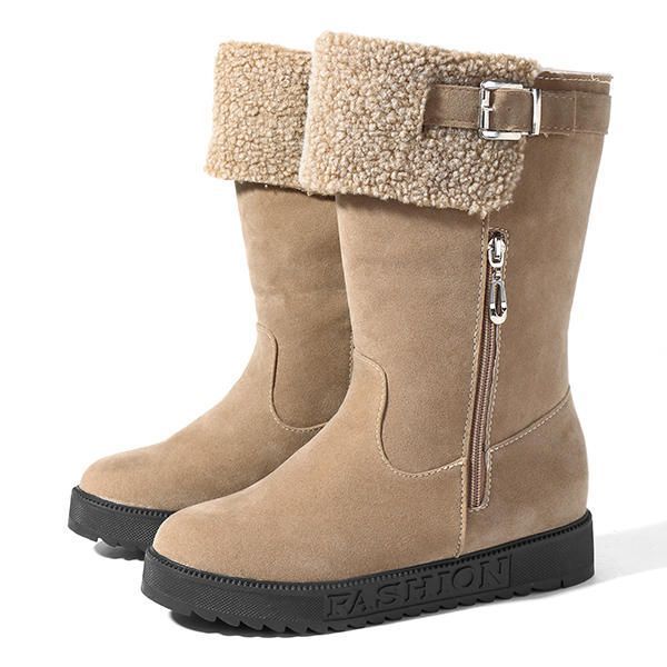 Suede Keep Warm Buckle Botas De Nieve A Media Pierna Para Mujer