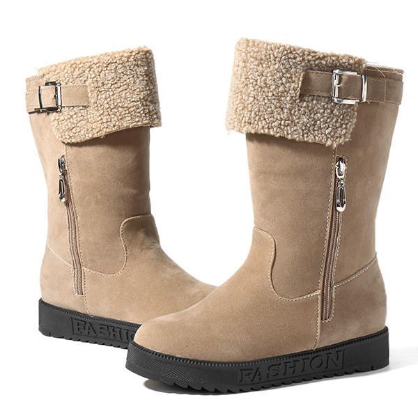 Suede Keep Warm Buckle Botas De Nieve A Media Pierna Para Mujer