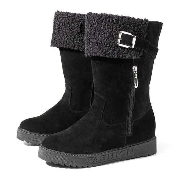 Suede Keep Warm Buckle Botas De Nieve A Media Pierna Para Mujer