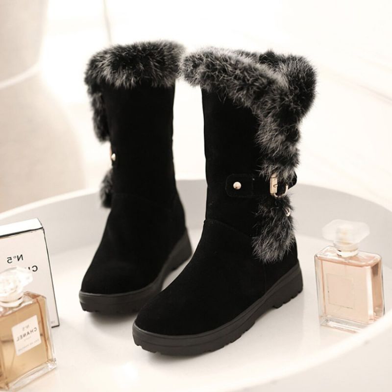 Tallas Grandes Para Mujer Invierno Forro De Felpa Decoración Con Hebilla Botas De Nieve De Tacón Aumentado