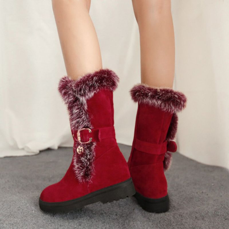 Tallas Grandes Para Mujer Invierno Forro De Felpa Decoración Con Hebilla Botas De Nieve De Tacón Aumentado