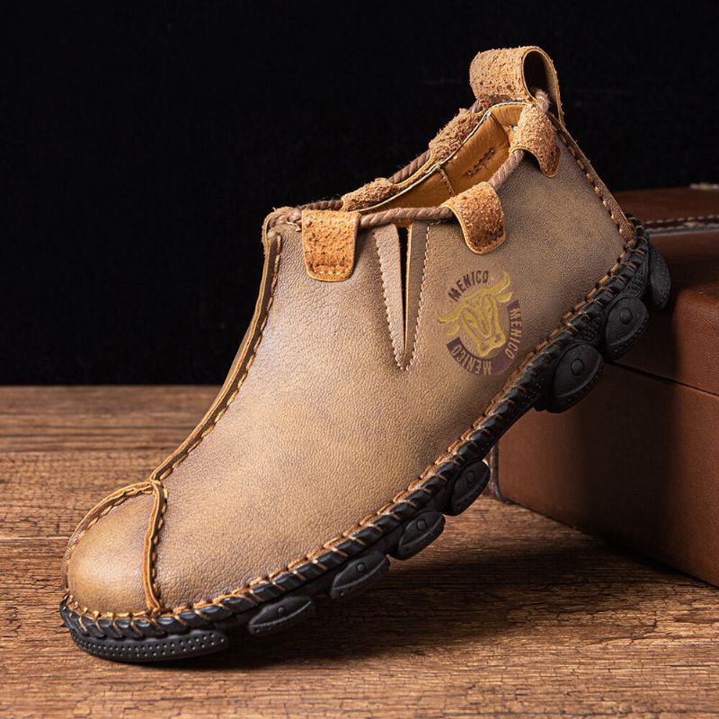 Zapatos Casuales Cómodos Con Protección De Punta Antideslizante De Cuero Para Hombres