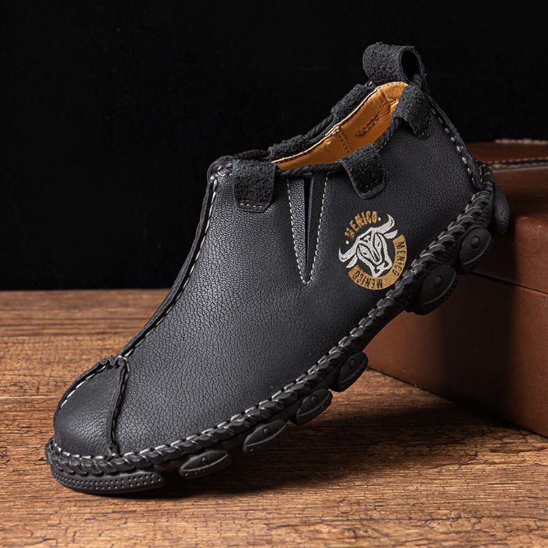 Zapatos Casuales Cómodos Con Protección De Punta Antideslizante De Cuero Para Hombres